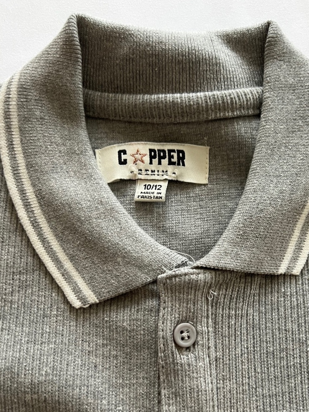 Boys Grey ribbed full-button Polo Shirt